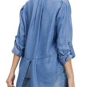 Soft Surroundings L Lightwash Tencel Lyocell Chambray Tunic Shirt Boho Casual